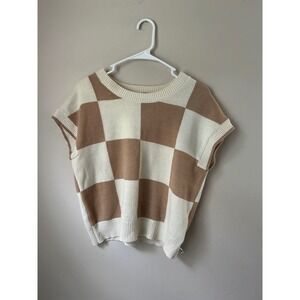 SOLD ( Do not buy) Moon & Madison Women's M Tan Beige Checkerboard Knit